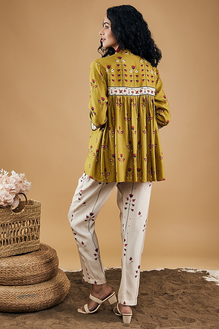Yellow Cotton Silk Floral Printed Co-Ord Set by Soup by Sougat Paul at Pernia's Pop Up Shop