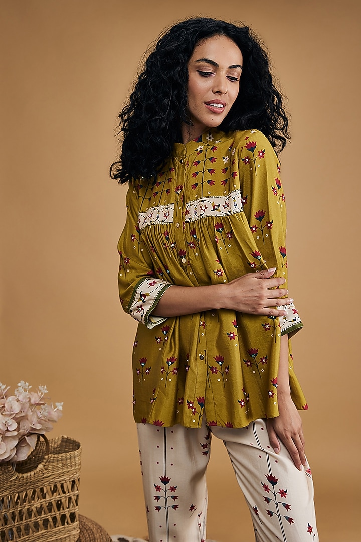 Yellow Cotton Silk Floral Printed Co-Ord Set by Soup by Sougat Paul at Pernia's Pop Up Shop