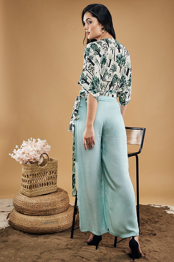 Blue Crepe & Rayon Draped Pant Set by Soup by Sougat Paul at Pernia's Pop Up Shop