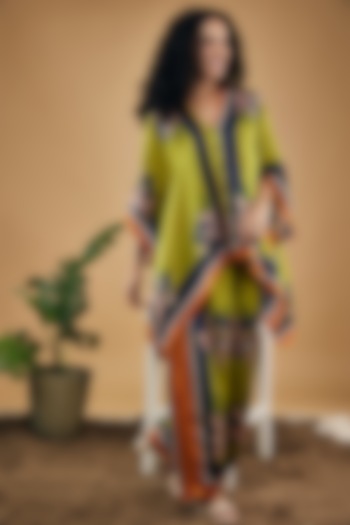 Green Cotton Silk Printed Palazzo Pant Set by Soup by Sougat Paul at Pernia's Pop Up Shop