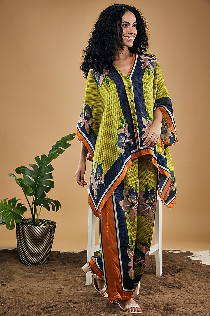 Green Cotton Silk Printed Palazzo Pant Set by Soup by Sougat Paul at Pernia's Pop Up Shop