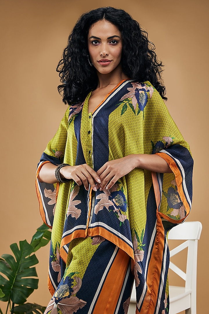 Green Cotton Silk Printed Palazzo Pant Set by Soup by Sougat Paul at Pernia's Pop Up Shop