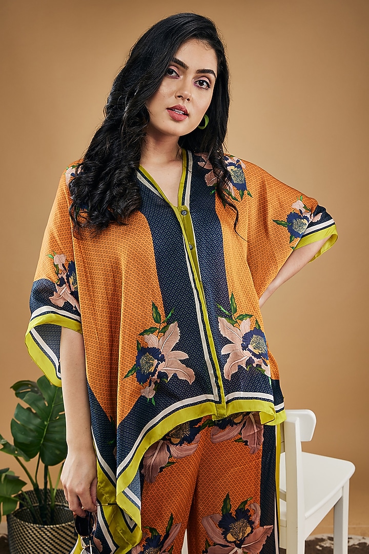 Orange Cotton Silk Printed Palazzo Pant Set by Soup by Sougat Paul at Pernia's Pop Up Shop