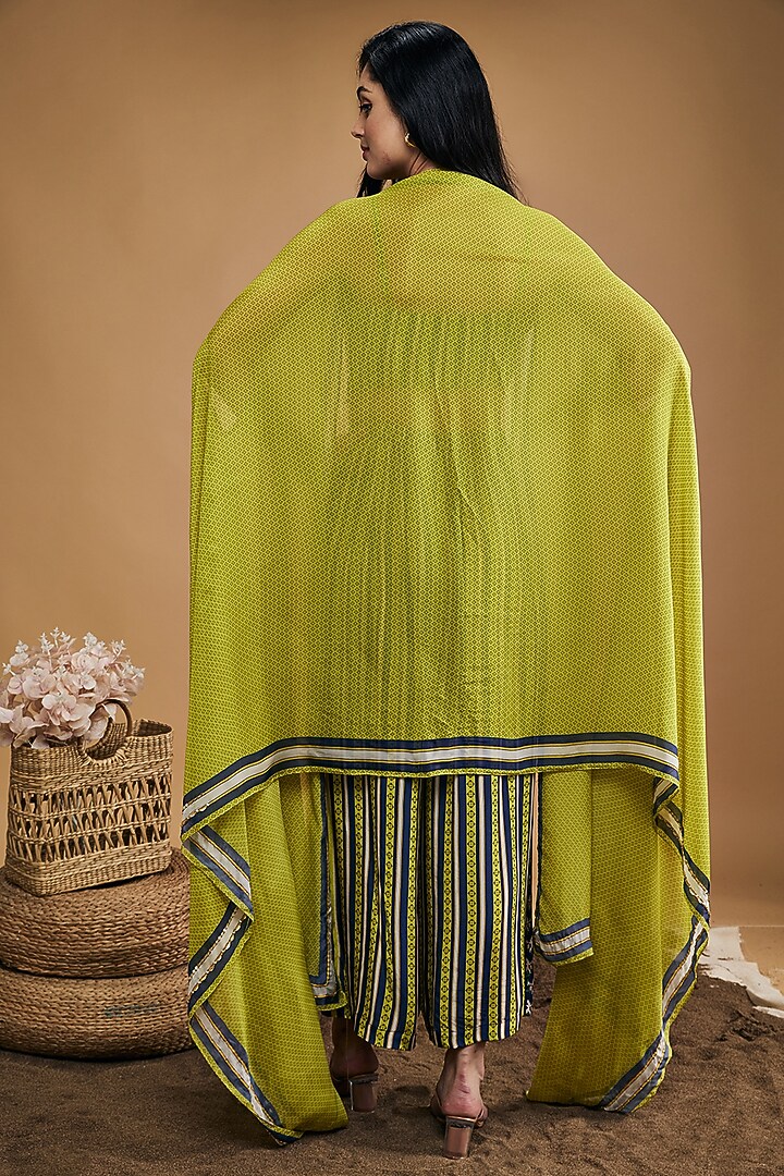 Green Chiffon & Crepe Cape Set by Soup by Sougat Paul at Pernia's Pop Up Shop