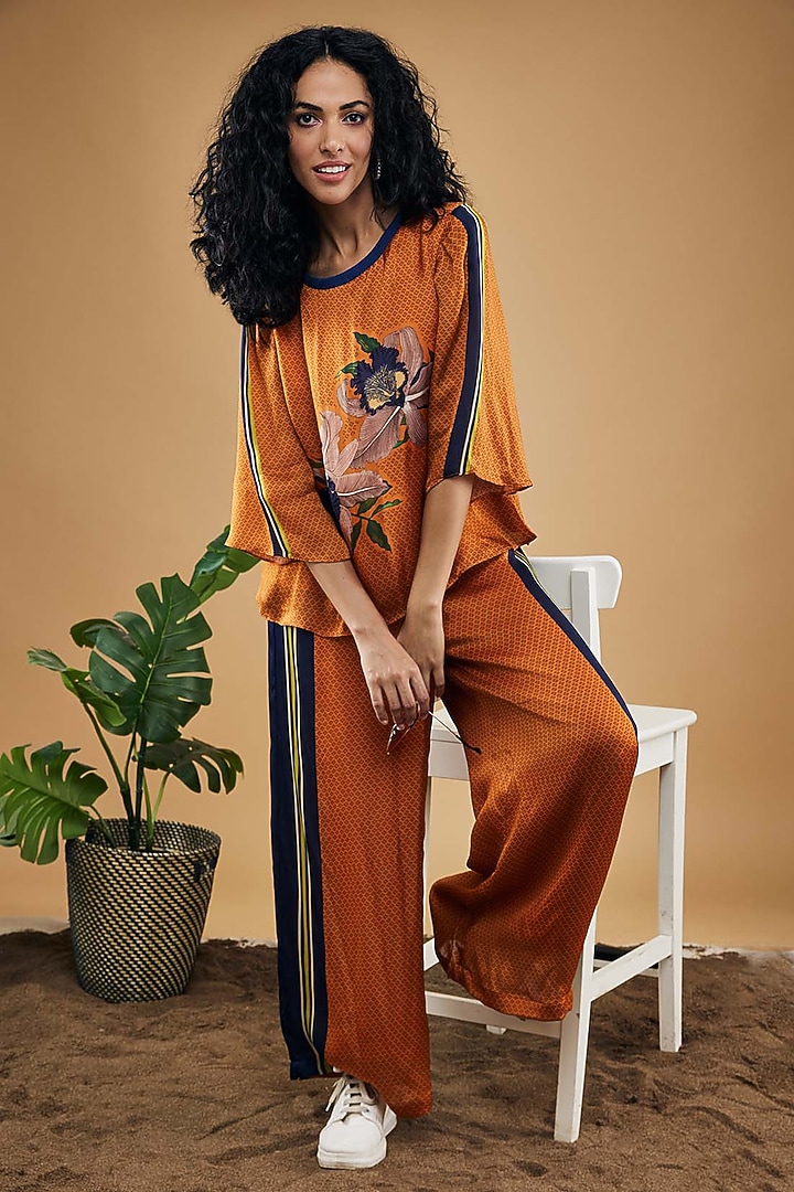 Orange Cotton Silk Printed Co-Ord Set by Soup by Sougat Paul at Pernia's Pop Up Shop