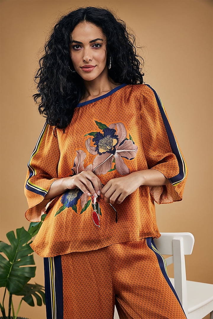 Orange Cotton Silk Printed Co-Ord Set by Soup by Sougat Paul at Pernia's Pop Up Shop