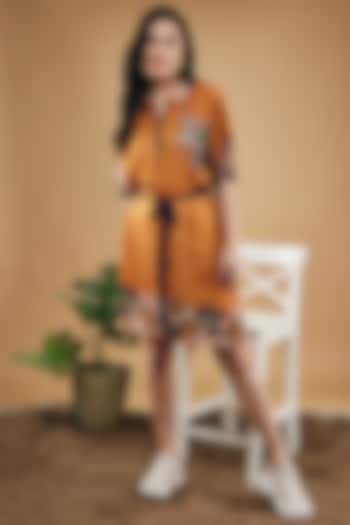 Orange Cotton Silk Printed Kimono Dress by Soup by Sougat Paul