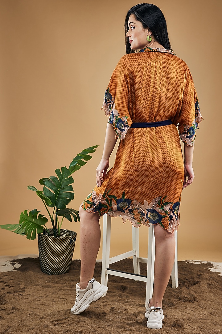Orange Cotton Silk Printed Kimono Summer Dress by Soup by Sougat Paul at Pernia's Pop Up Shop