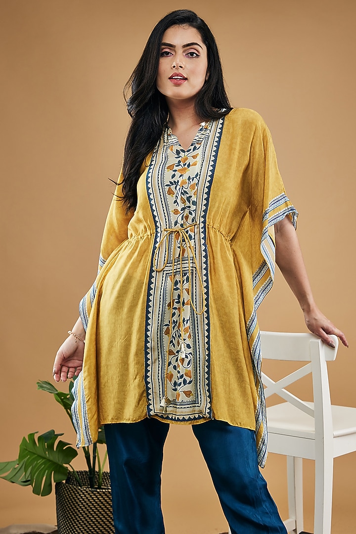 Yellow Cotton Silk Printed Kaftan Set by Soup by Sougat Paul at Pernia's Pop Up Shop