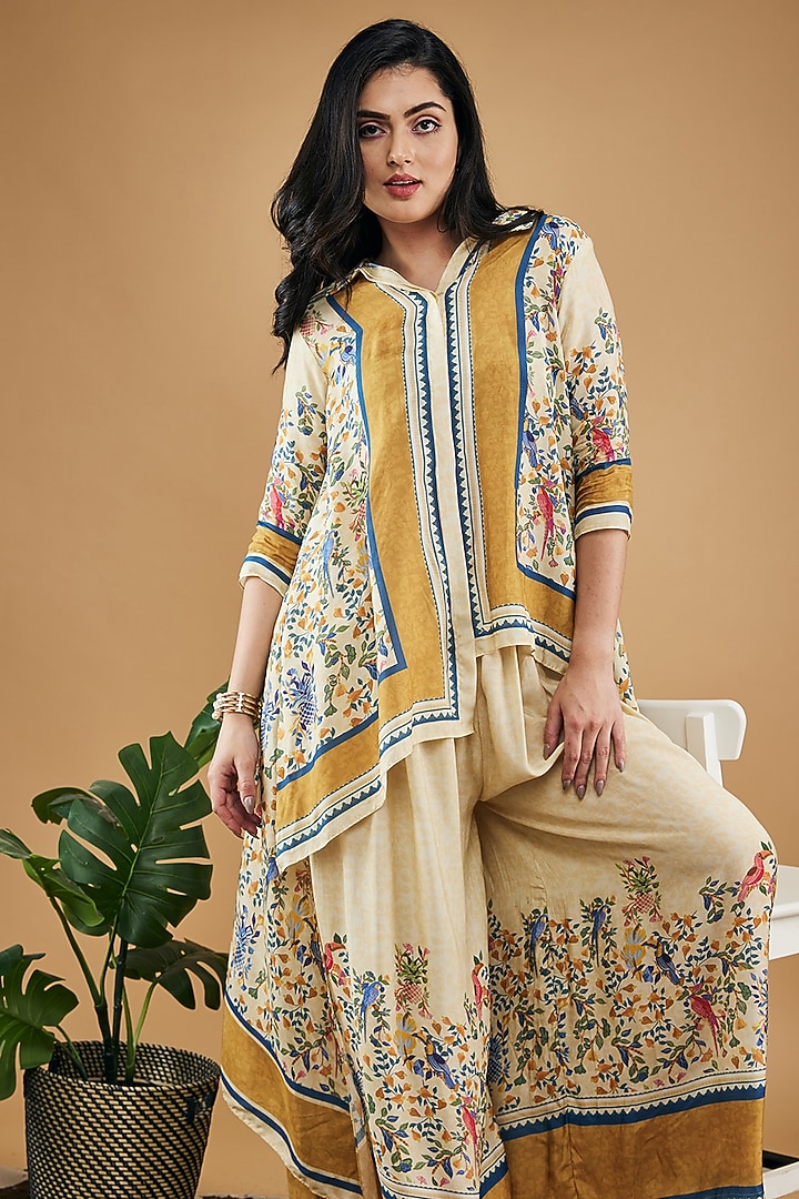 Yellow Cotton Silk Printed Pant Set by Soup by Sougat Paul at Pernia's Pop Up Shop