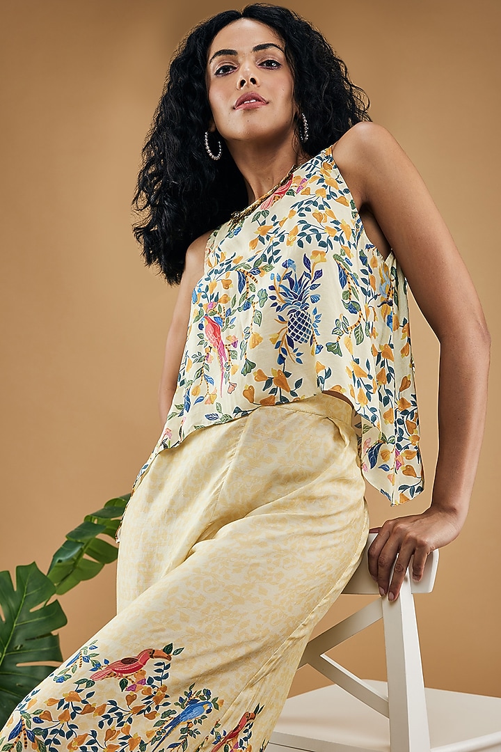 Yellow Cotton Silk Printed Co-Ord Set by Soup by Sougat Paul at Pernia's Pop Up Shop