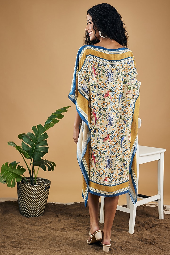 Yellow Cotton Silk Printed Kaftan Dress by Soup by Sougat Paul at Pernia's Pop Up Shop