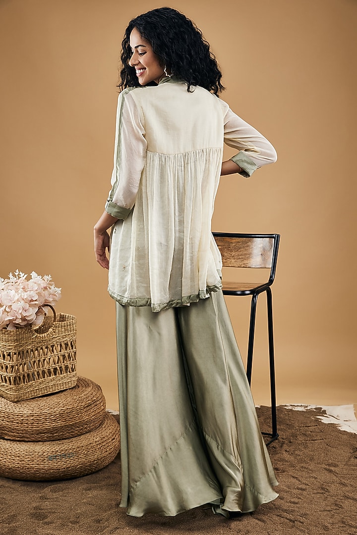 Grey Burberry Silk & Satin Flared Pant Set by Soup by Sougat Paul at Pernia's Pop Up Shop