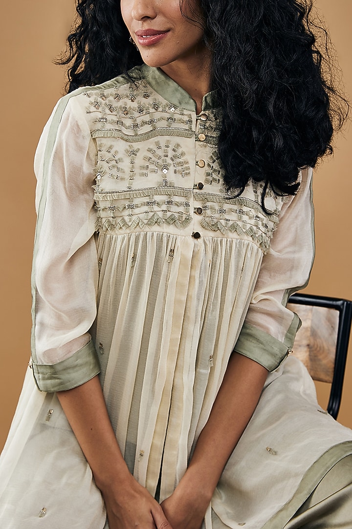Grey Burberry Silk & Satin Flared Pant Set by Soup by Sougat Paul at Pernia's Pop Up Shop