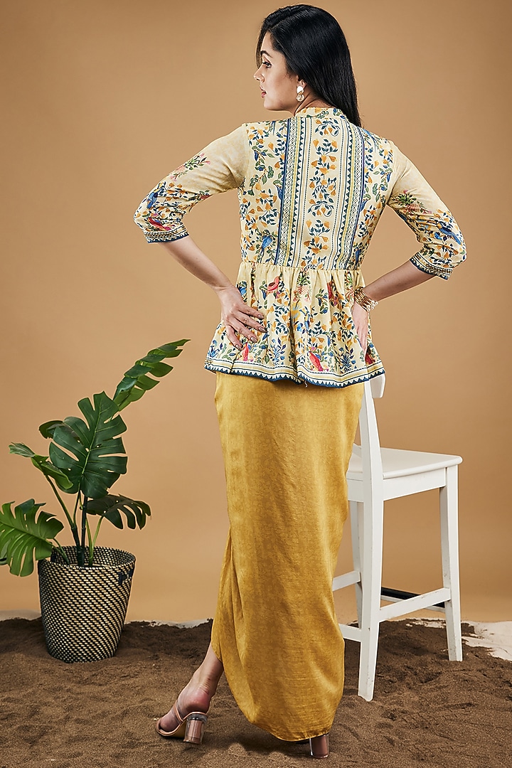 Yellow Cotton Silk Draped Skirt Set by Soup by Sougat Paul at Pernia's Pop Up Shop