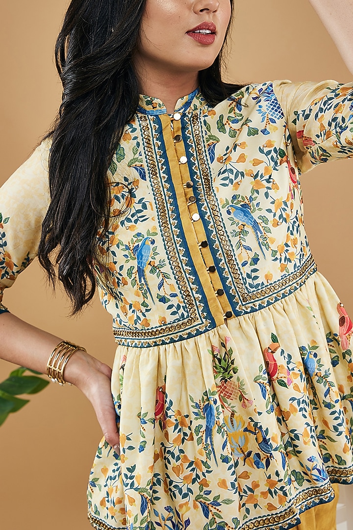 Yellow Cotton Silk Draped Skirt Set by Soup by Sougat Paul at Pernia's Pop Up Shop