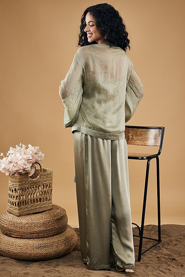 Grey Satin Embellished Co-Ord Set by Soup by Sougat Paul at Pernia's Pop Up Shop