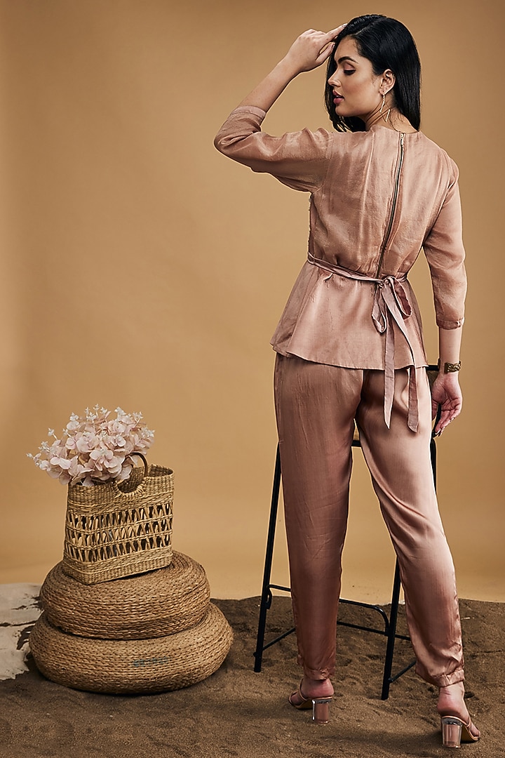 Mauve Satin & Organza Net Embellished Co-Ord Set by Soup by Sougat Paul at Pernia's Pop Up Shop