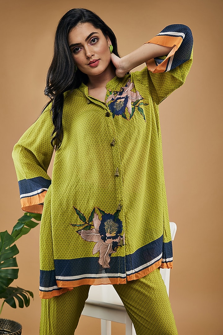 Green Cotton Silk Printed Co-Ord Set by Soup by Sougat Paul at Pernia's Pop Up Shop