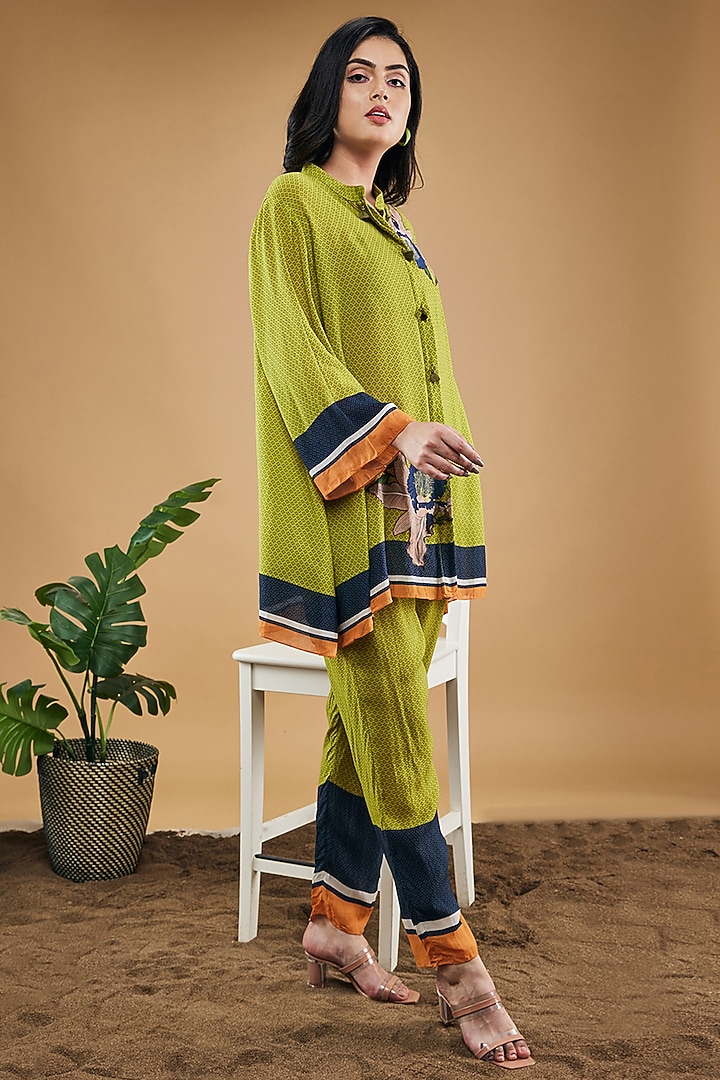 Green Cotton Silk Printed Co-Ord Set by Soup by Sougat Paul at Pernia's Pop Up Shop