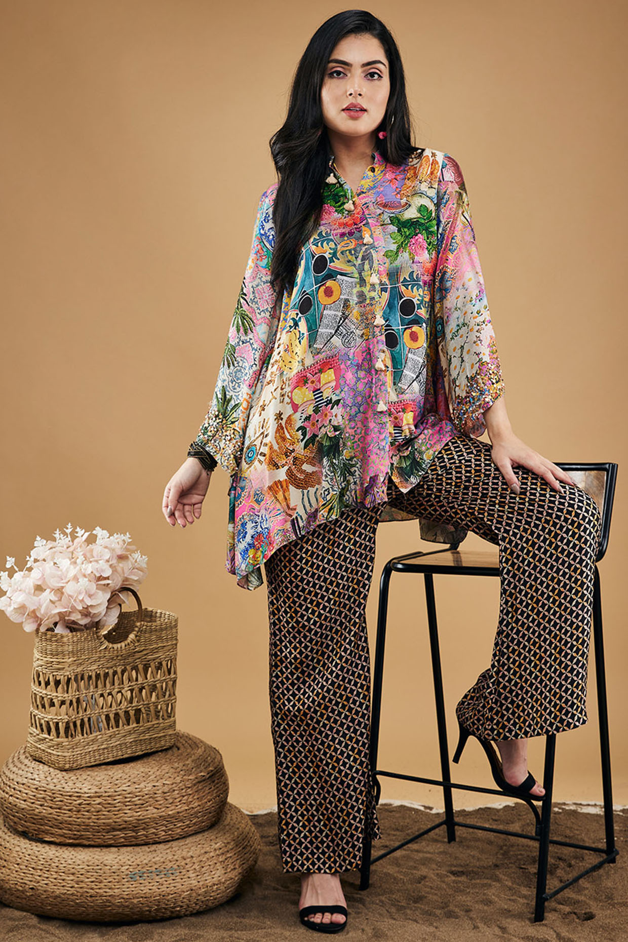 Multi-Colored Malaysian Silk Printed Co-Ord Set by Soup by Sougat Paul at Pernia's Pop Up Shop