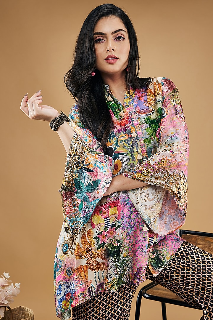 Multi-Colored Malaysian Silk Printed Co-Ord Set by Soup by Sougat Paul at Pernia's Pop Up Shop
