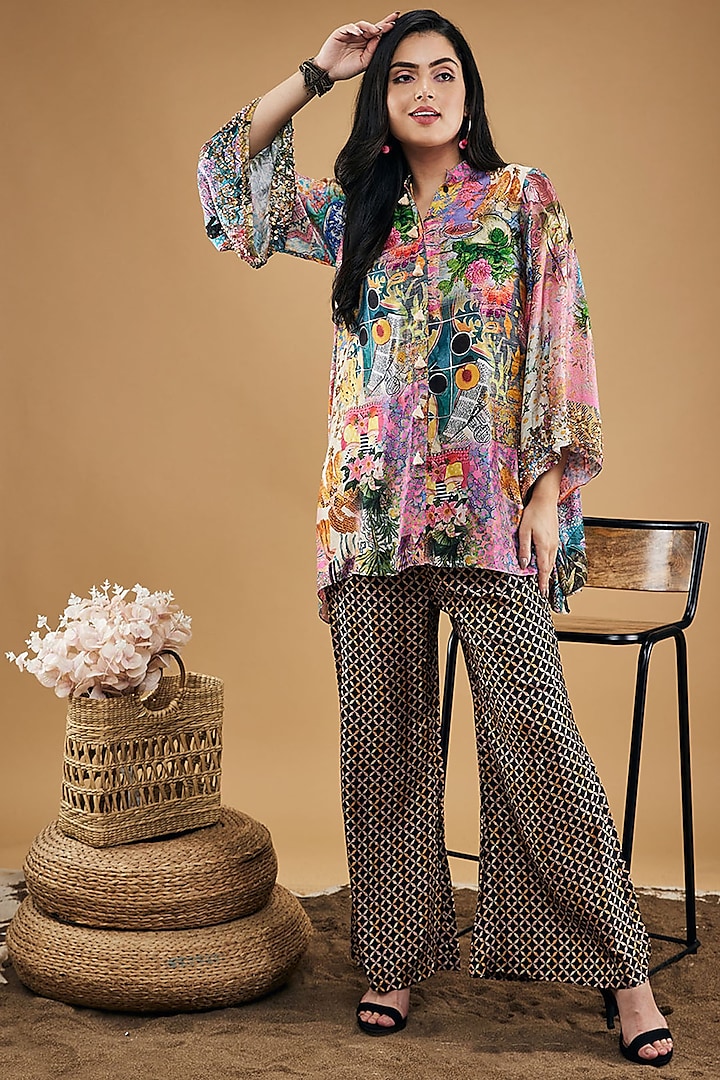 Multi-Colored Malaysian Silk Printed Co-Ord Set by Soup by Sougat Paul at Pernia's Pop Up Shop