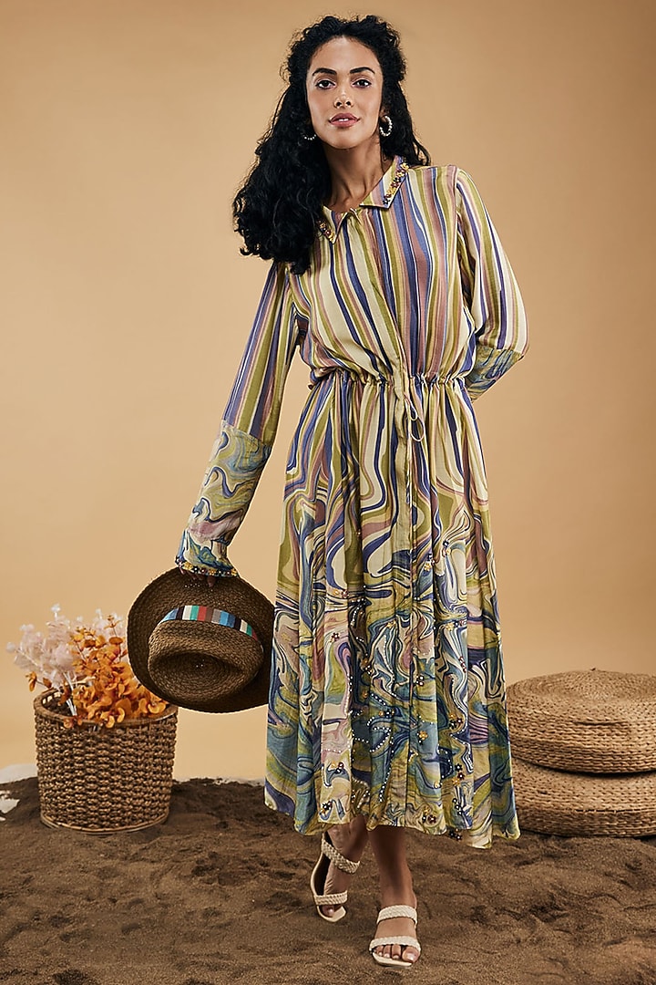 Multi-Colored Cotton Silk Printed Summer Dress by Soup by Sougat Paul at Pernia's Pop Up Shop