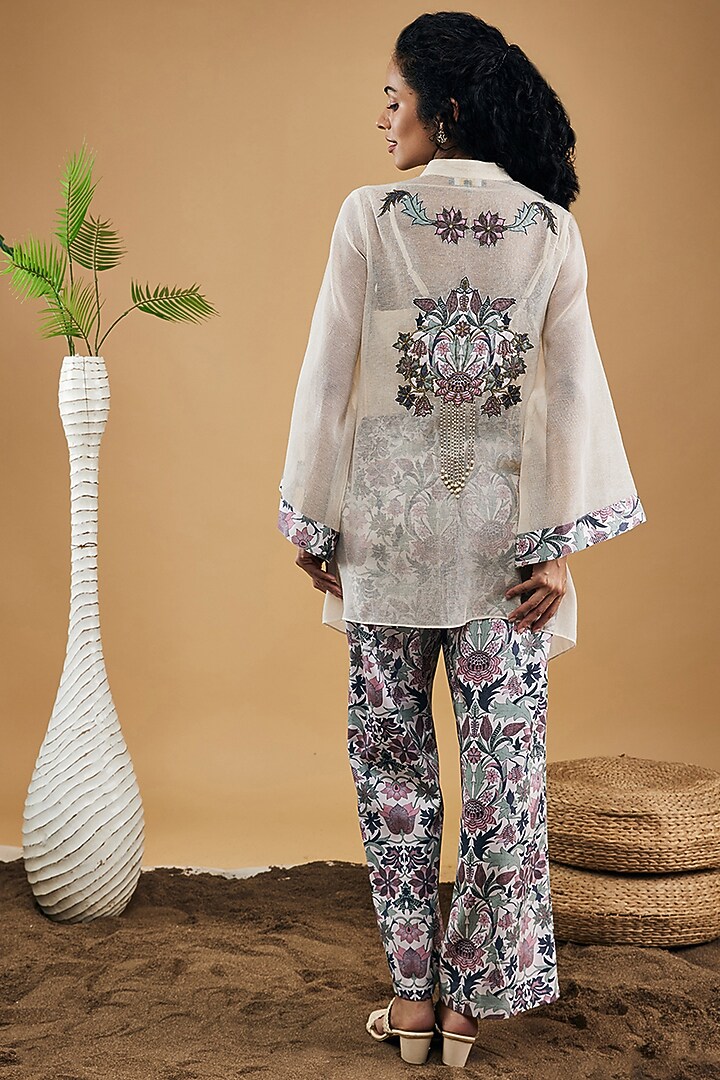 Off-White Linen & Handloom Net Co-Ord Set by Soup by Sougat Paul at Pernia's Pop Up Shop