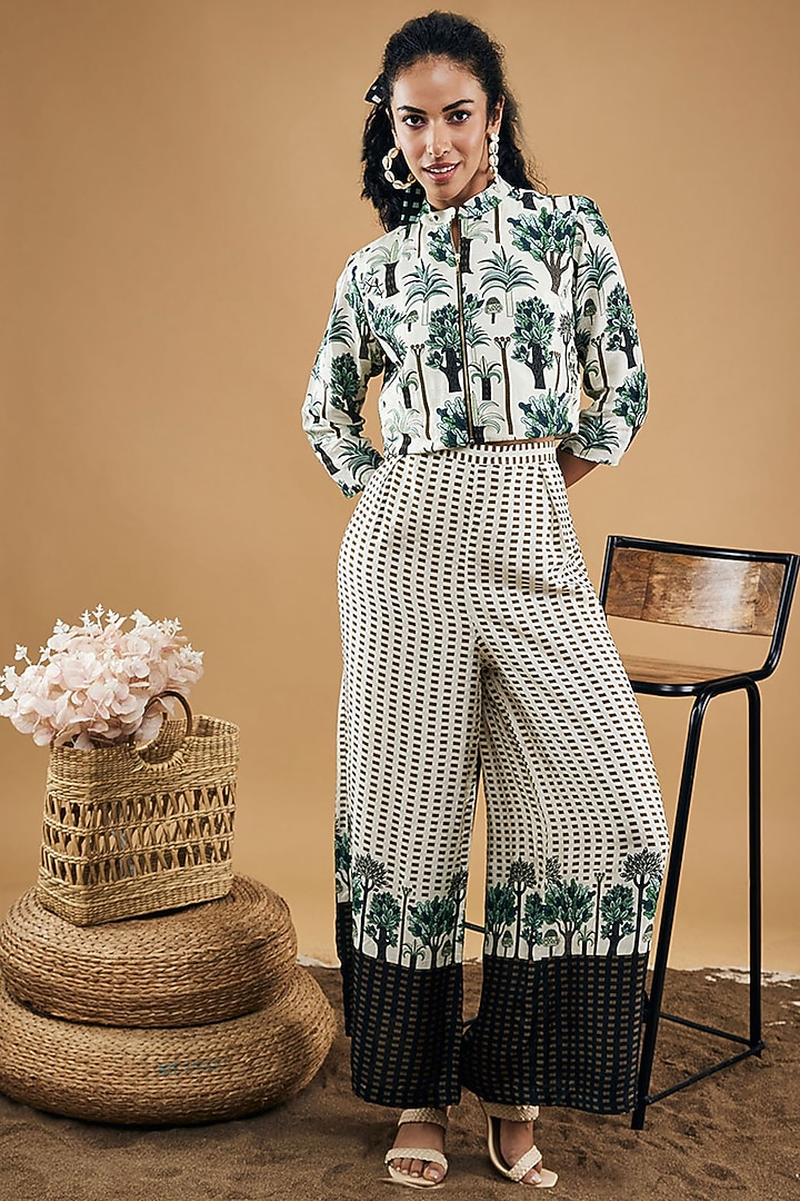 White Malaysian Silk Printed Co-Ord Set by Soup by Sougat Paul at Pernia's Pop Up Shop