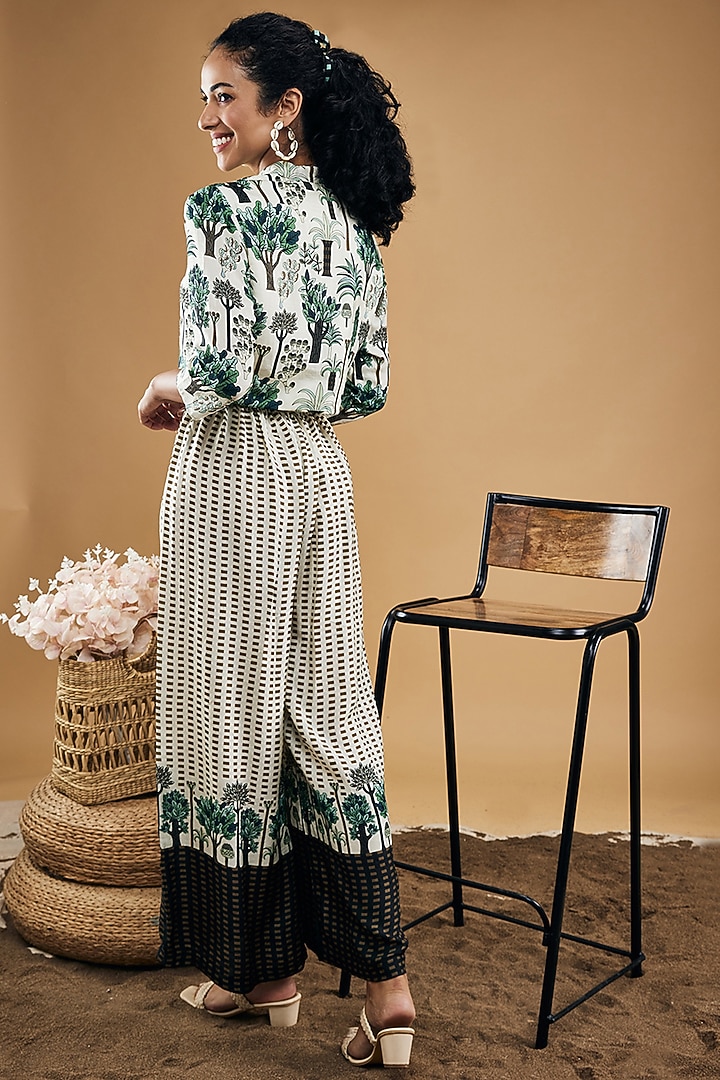 White Malaysian Silk Printed Co-Ord Set by Soup by Sougat Paul at Pernia's Pop Up Shop
