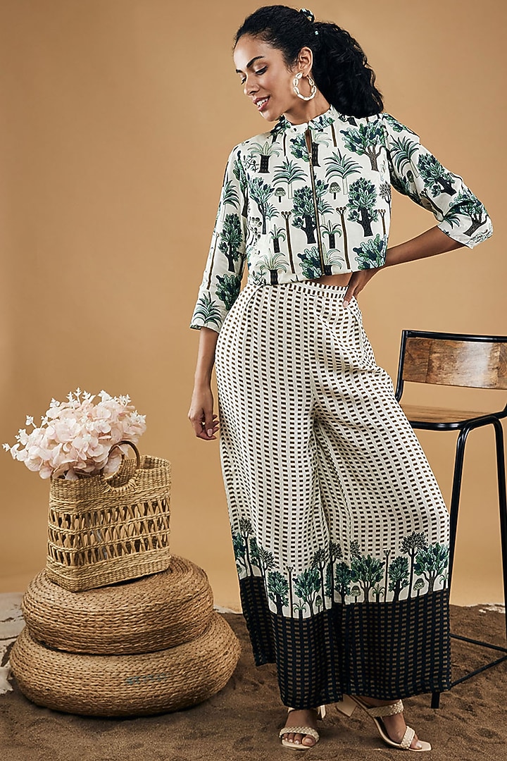 White Malaysian Silk Printed Co-Ord Set by Soup by Sougat Paul at Pernia's Pop Up Shop