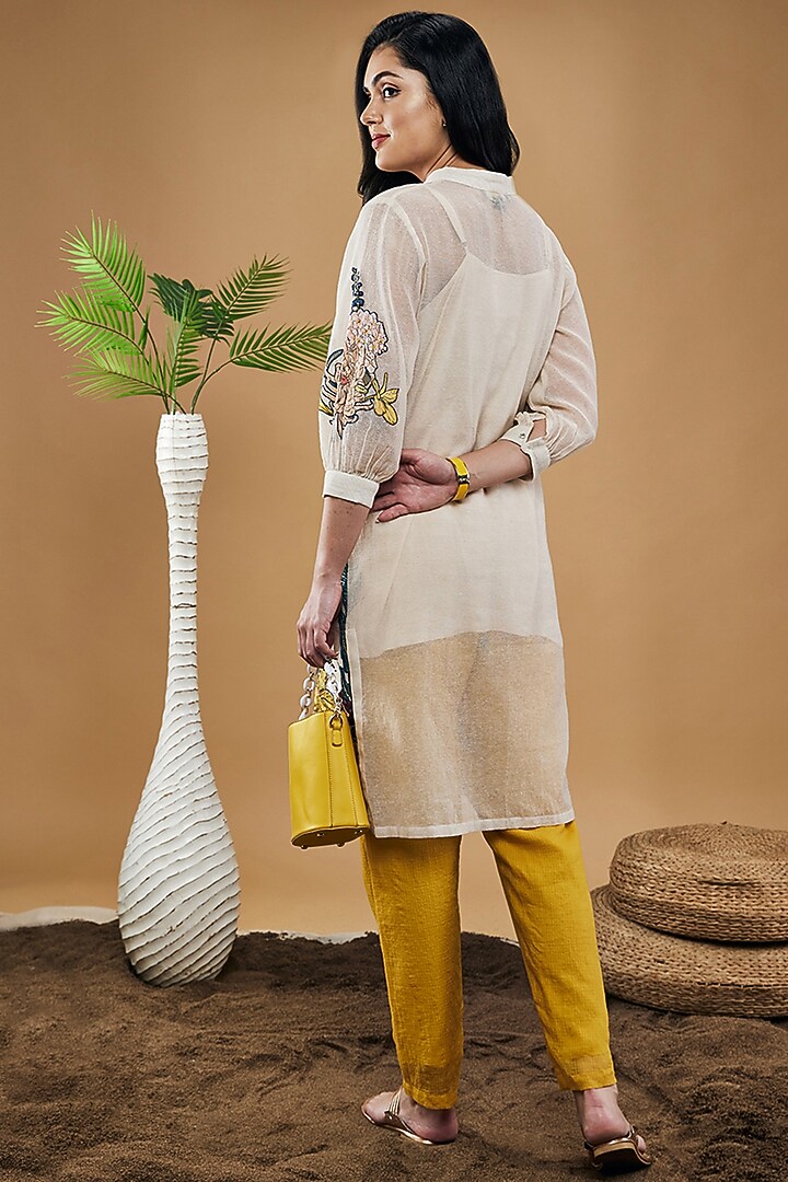 Off-White Handloom Net & Kota Cotton Kurta Set by Soup by Sougat Paul at Pernia's Pop Up Shop