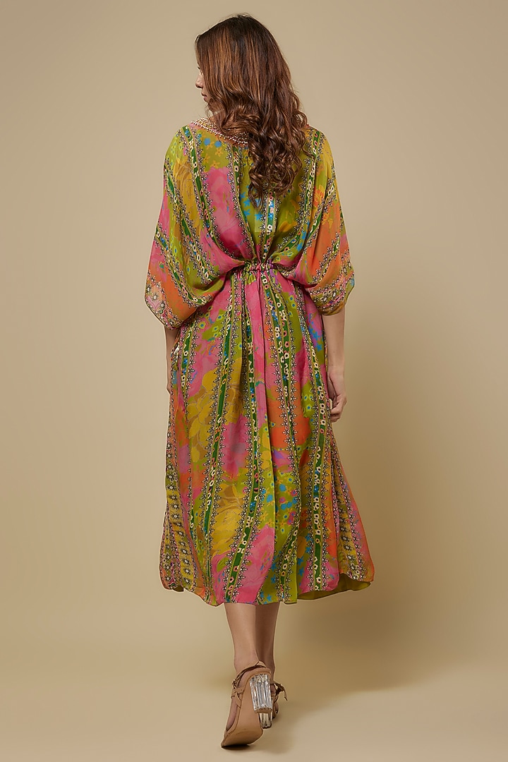 Multi-Colored Flat Chiffon Embellished Kimono Summer Dress by Soup by Sougat Paul at Pernia's Pop Up Shop