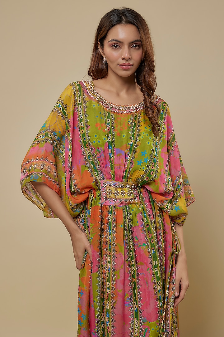 Multi-Colored Flat Chiffon Embellished Kimono Summer Dress by Soup by Sougat Paul at Pernia's Pop Up Shop