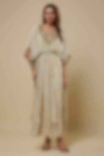 Ivory Flat Chiffon Printed Kaftan by Soup by Sougat Paul at Pernia's Pop Up Shop