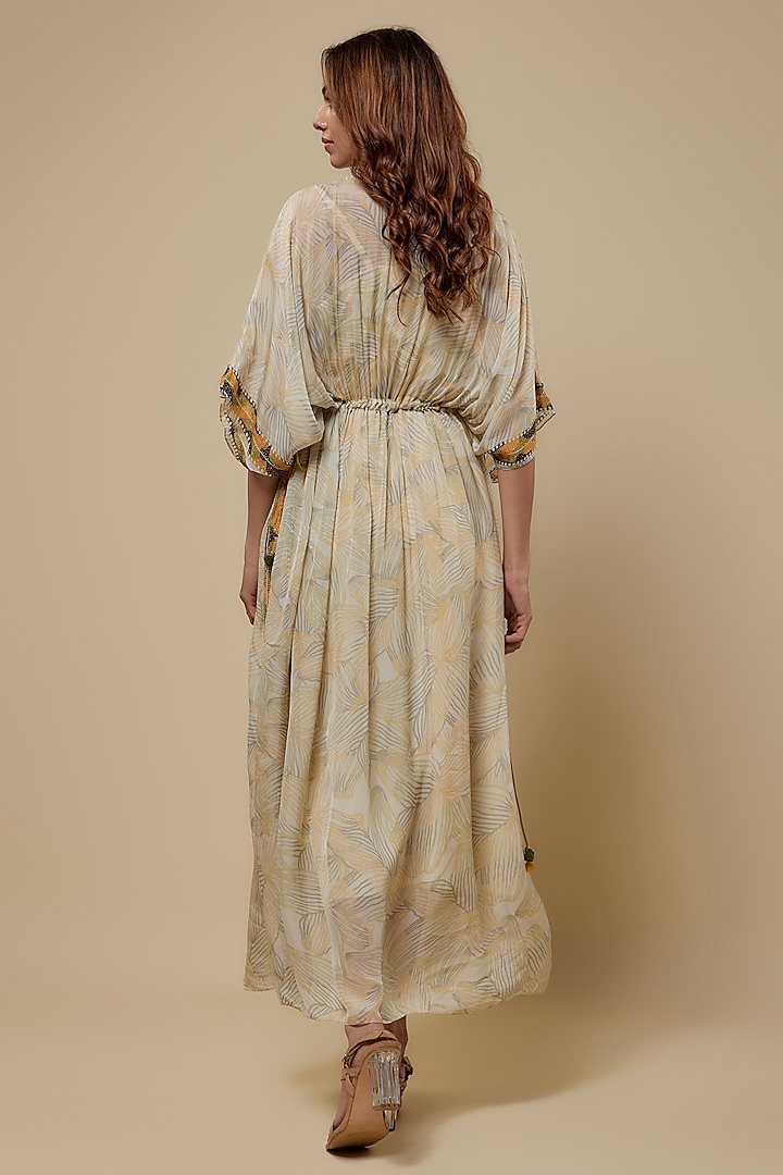 Ivory Flat Chiffon Printed Kaftan by Soup by Sougat Paul at Pernia's Pop Up Shop