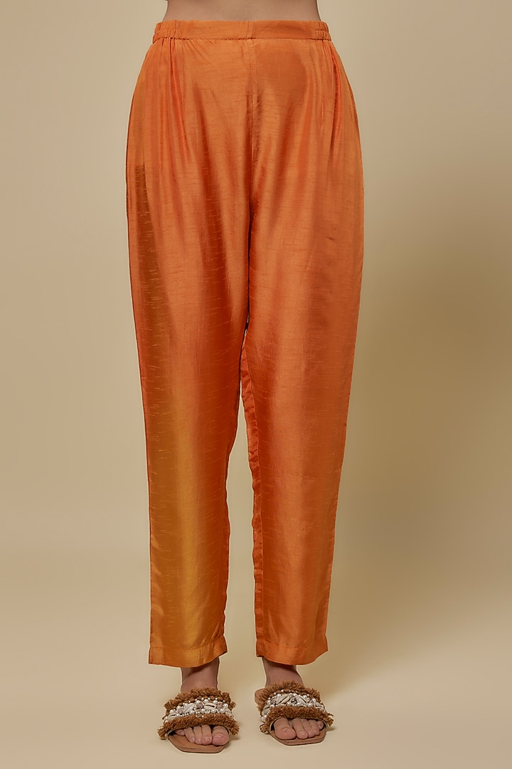 Orange Malaysian Silk Pant Set by Soup by Sougat Paul at Pernia's Pop Up Shop
