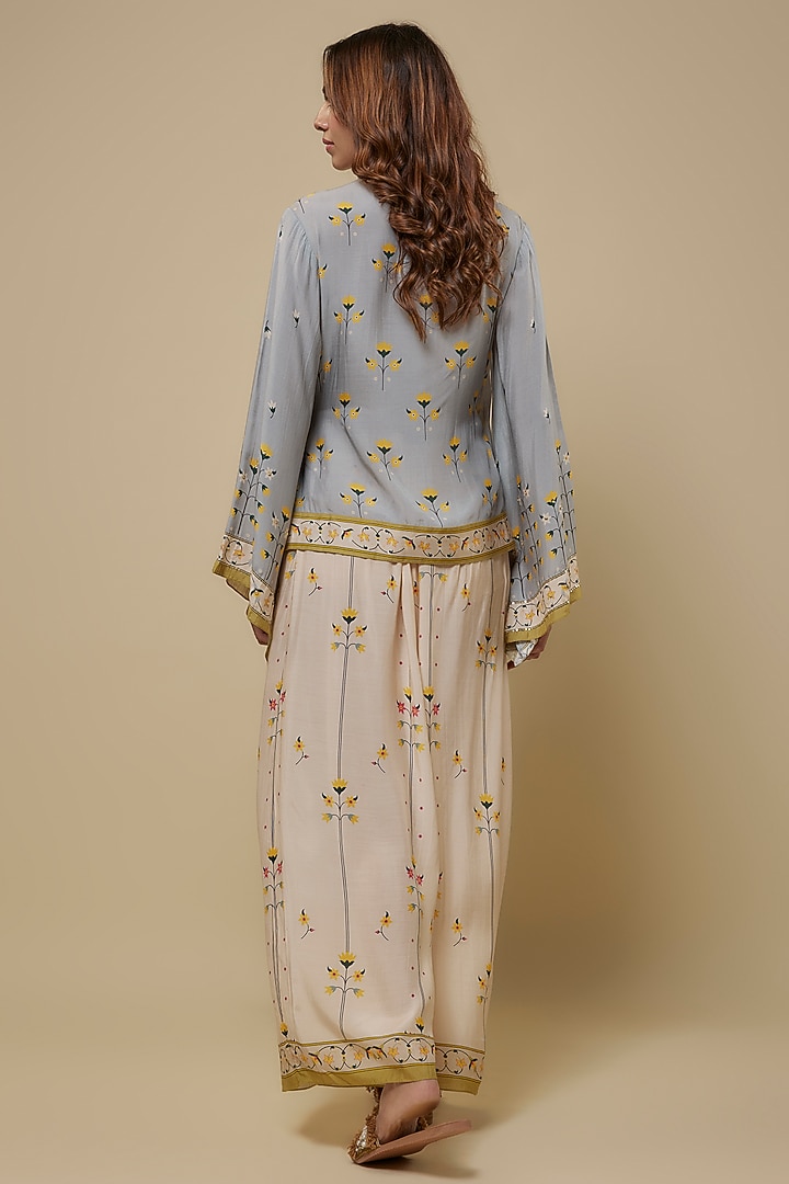 Light Blue & Beige Cotton Silk Printed Co-Ord Set by Soup by Sougat Paul at Pernia's Pop Up Shop