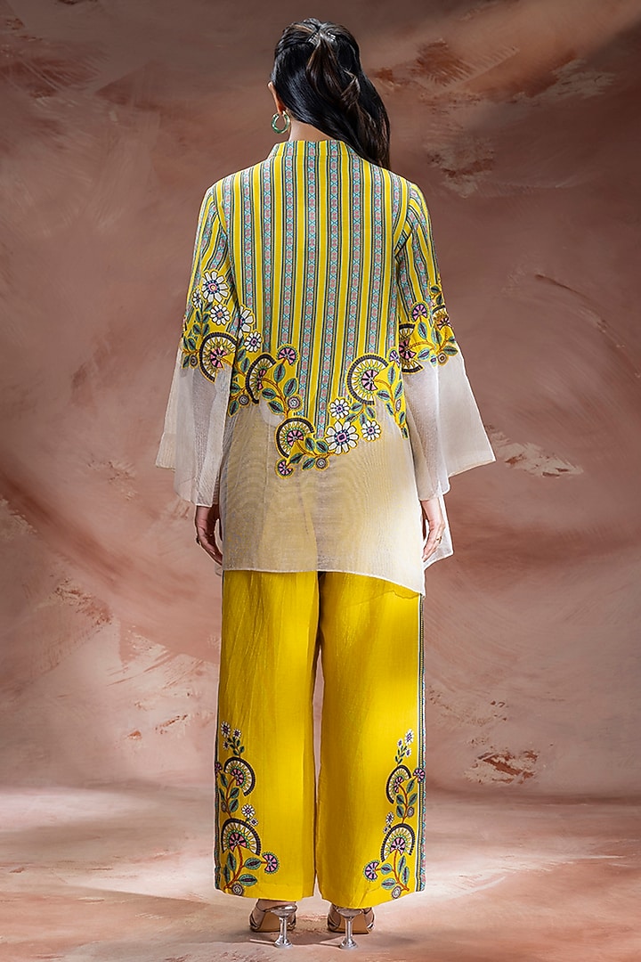 Yellow Cotton Linen Printed Kurta Set by Soup by Sougat Paul at Pernia's Pop Up Shop