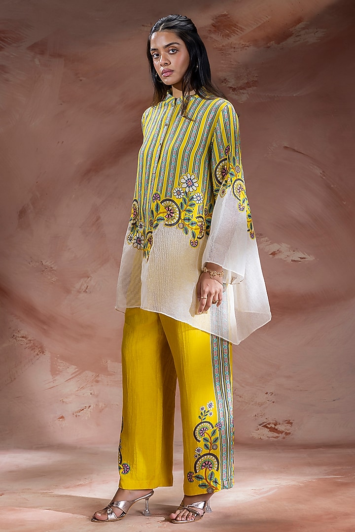Yellow Cotton Linen Printed Kurta Set by Soup by Sougat Paul at Pernia's Pop Up Shop