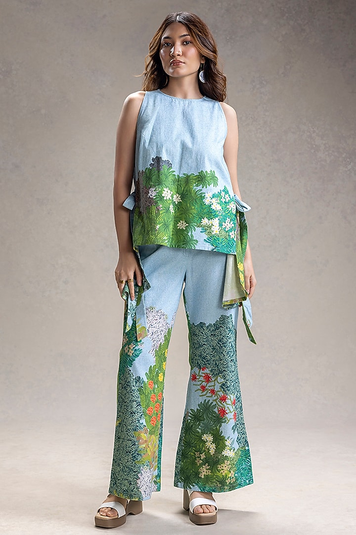 Blue Cotton Twill Printed Co-Ord Set by Soup by Sougat Paul at Pernia's Pop Up Shop