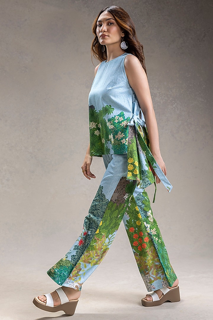 Blue Cotton Twill Printed Co-Ord Set by Soup by Sougat Paul at Pernia's Pop Up Shop