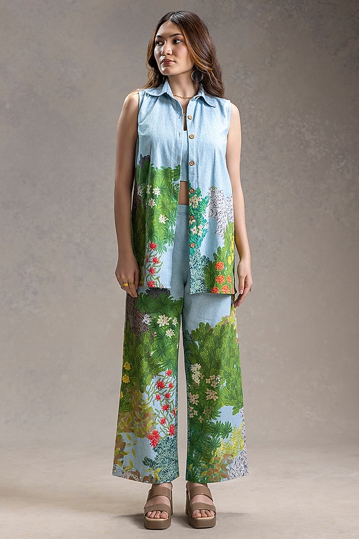 Blue Twill Cotton Printed Co-Ord Set by Soup by Sougat Paul at Pernia's Pop Up Shop