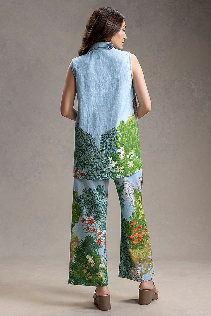 Blue Twill Cotton Printed Co-Ord Set by Soup by Sougat Paul at Pernia's Pop Up Shop