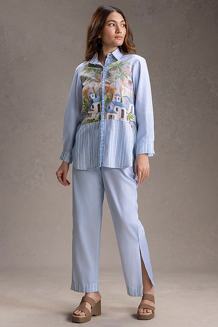 Blue Cotton Twill Printed Co-Ord Set by Soup by Sougat Paul at Pernia's Pop Up Shop