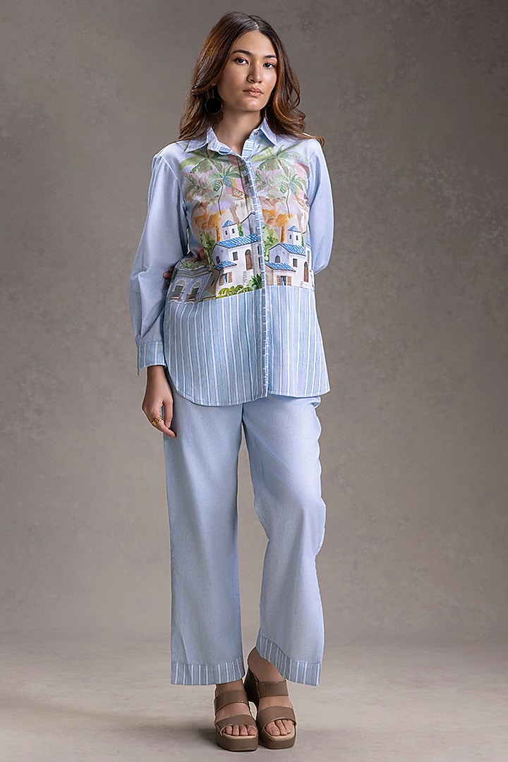 Blue Cotton Twill Printed Co-Ord Set by Soup by Sougat Paul at Pernia's Pop Up Shop