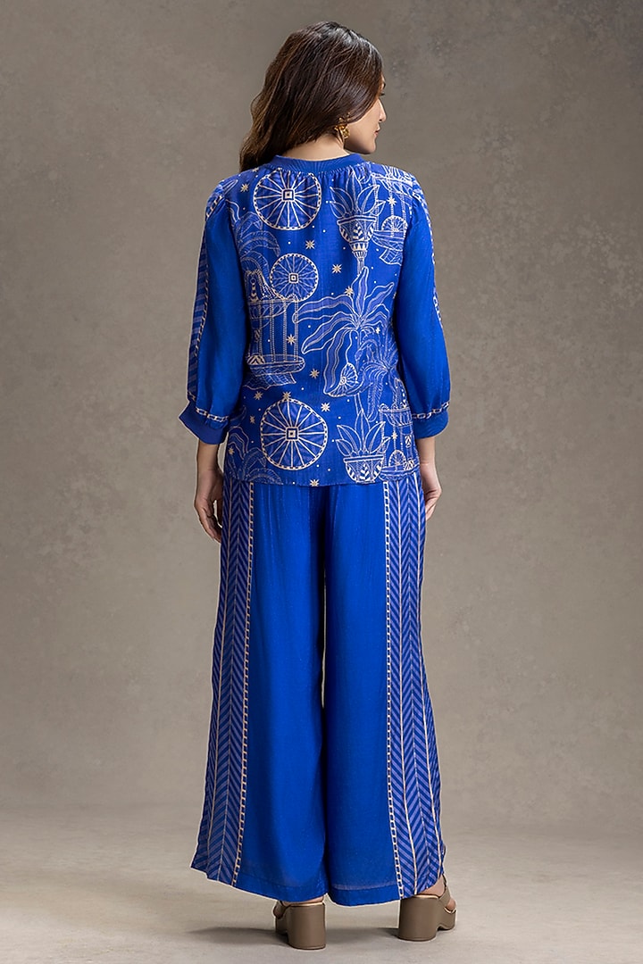 Electric Blue Cotton Silk Printed Co-Ord Set by Soup by Sougat Paul at Pernia's Pop Up Shop