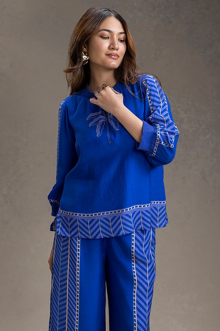 Electric Blue Cotton Silk Printed Co-Ord Set by Soup by Sougat Paul at Pernia's Pop Up Shop