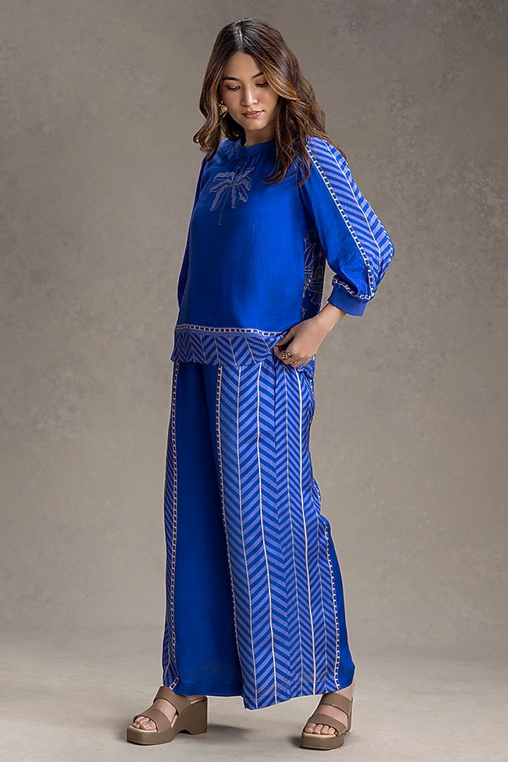 Electric Blue Cotton Silk Printed Co-Ord Set by Soup by Sougat Paul at Pernia's Pop Up Shop